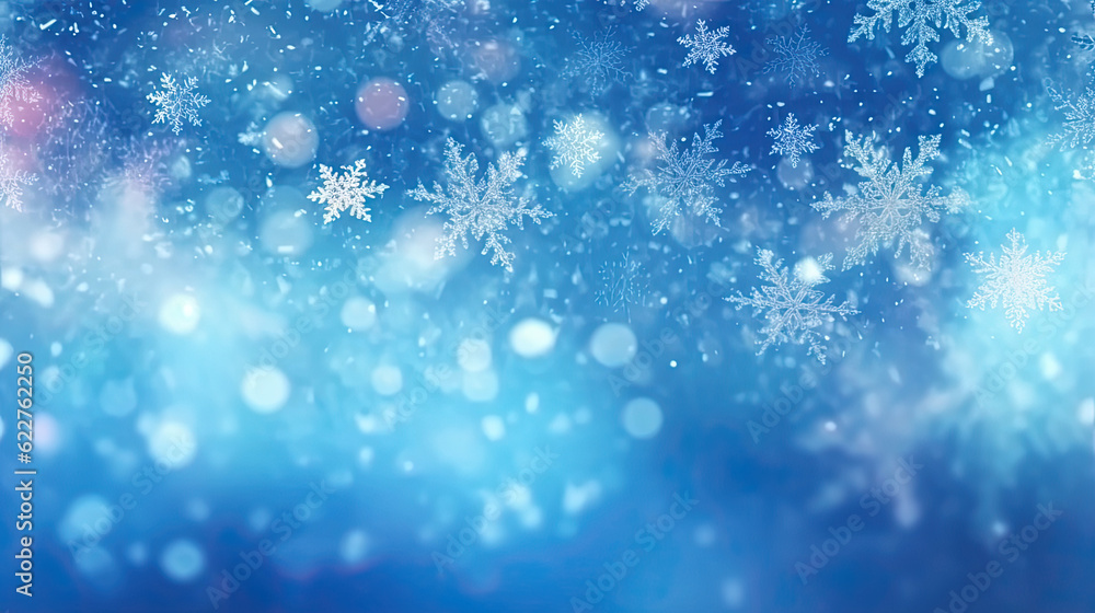 Snow winter bokeh glow blue background for Christmas wallpaper