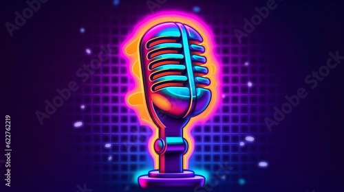 AI generated microphone with a neon-colored design on a black background