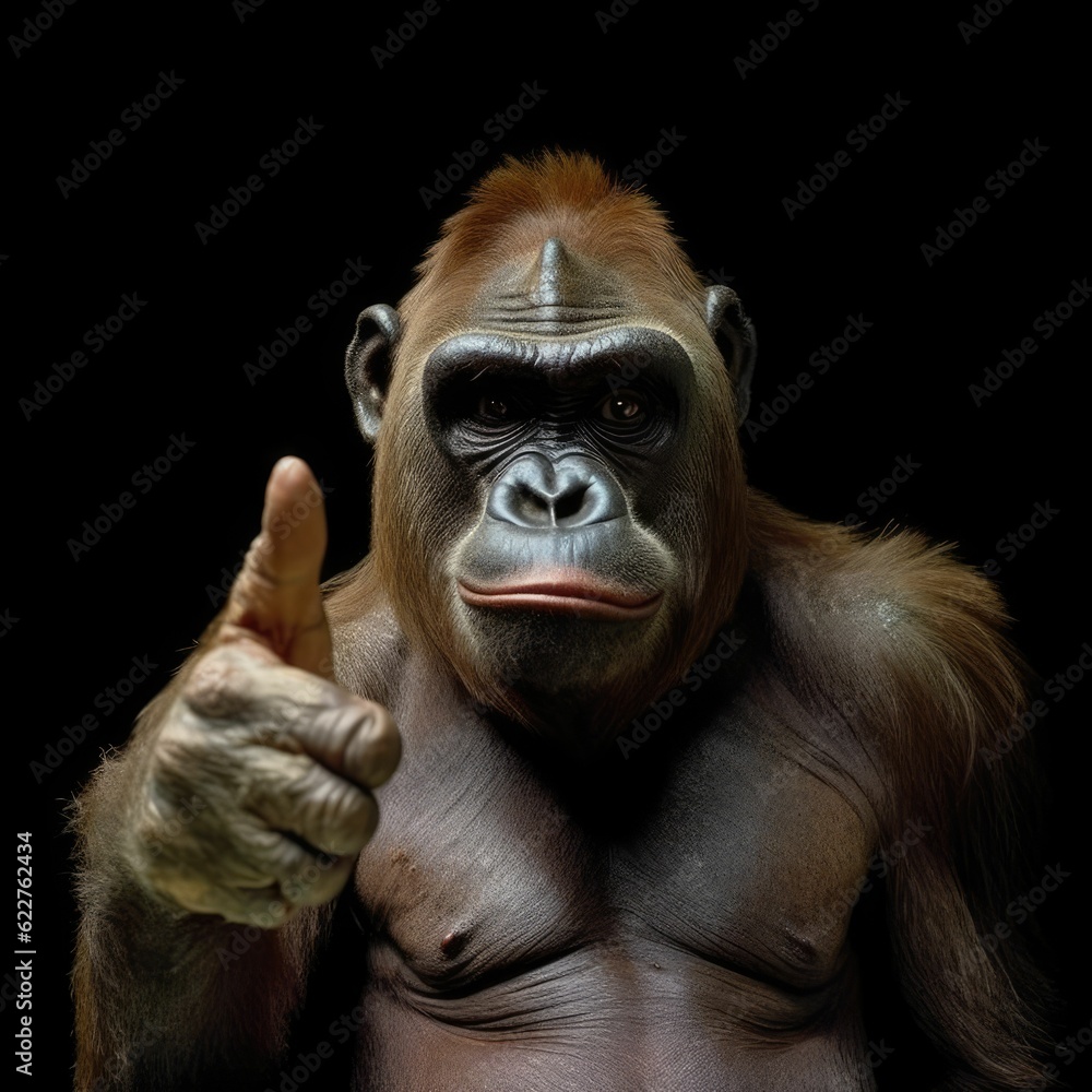 AI generated illustration of an ape giving a positive thumbs up gesture