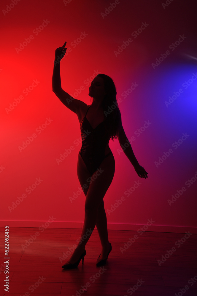silhueta de bela mulher dançarina sensual sexy com salto alto em pose 