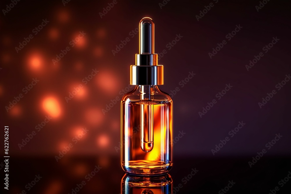 AI generated illustration of a bottle of essential oil on a table