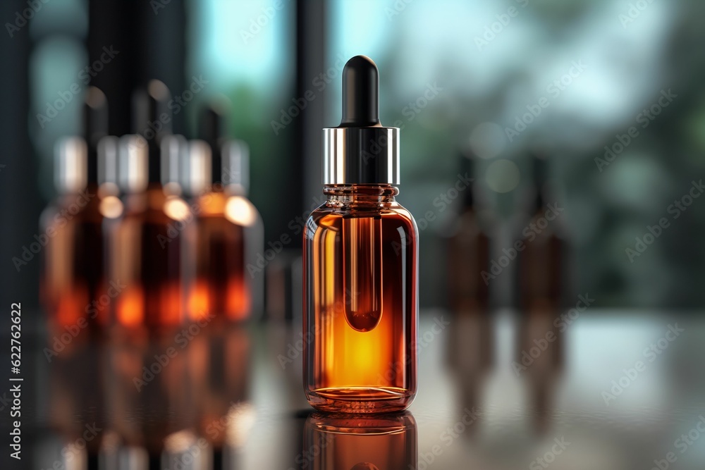 AI generated illustration of a bottle of essential oil on a table AI generated illustration of a bottle of essential oil on a table