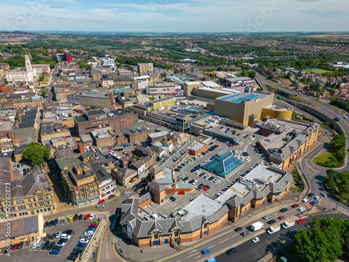 Aerial drone photo of the town centre of Barnsley, England