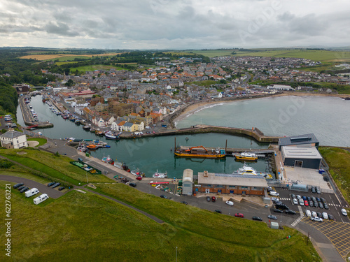 Bilde på lerret Aerial drone photo of the harbour in Eyemouth Scotland
