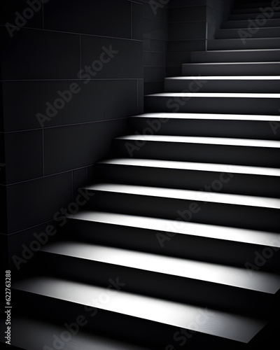 Black Background. Stone Stairs With Abstract Light. Steps In The Darkness generative AI 