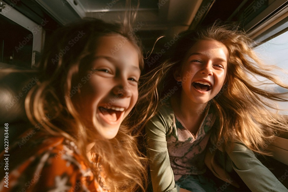 Young girls on a road trip - Ai generated Young girls on a road trip - Ai generated