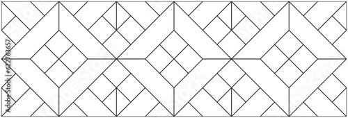 Vector sketch of a stained glass window. Seamless pattern. Abstract stained glass background. Art Deco decor for interior. Luxury modern interior. Template for design. Fence. Iron railing.
