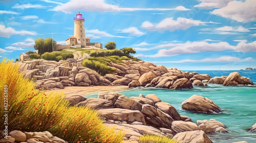 Cape egmont lighthouse with the mountain. Generative ai