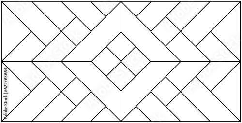 Vector sketch of a stained glass window. Vintage pattern. Abstract stained glass background. Art Deco decor for interior. Luxury modern interior. Template for design. Fence. Iron railing.