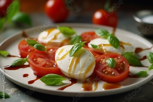 Caprese salad with mozzarella cheese, tomatoes and basil