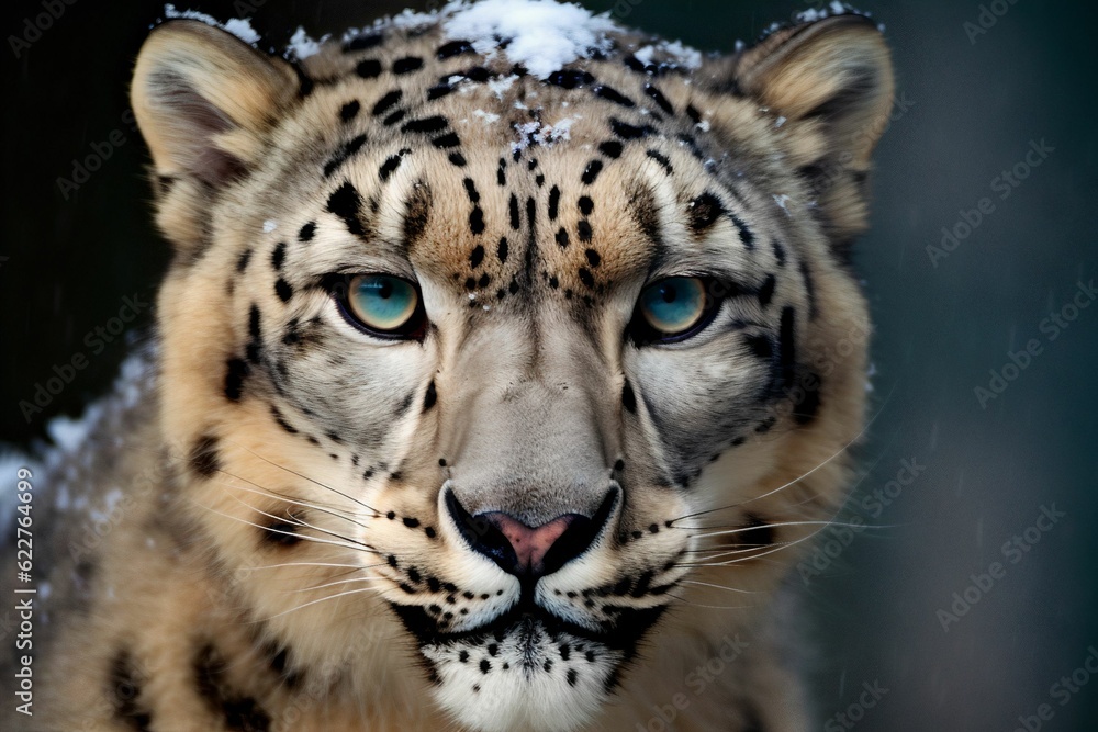 AI generated illustration of a snow leopard standing in its natural habitat of a snowy forest AI generated illustration of a snow leopard standing in its natural habitat of a snowy forest