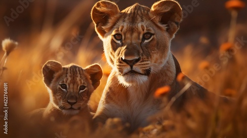 AI-generated illustration of two majestic lions in their natural habitat © Jumboline/Wirestock Creators