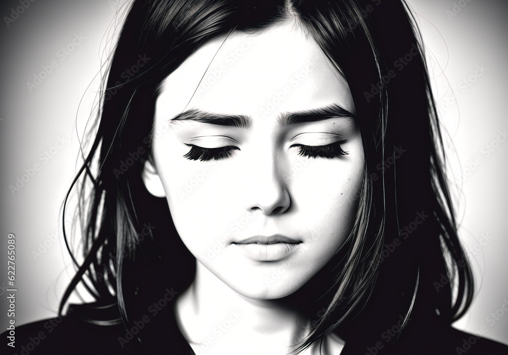 The girl is depressed. The concept of despair and stress. Generative AI. The girl is depressed. The concept of despair and stress. Generative AI.