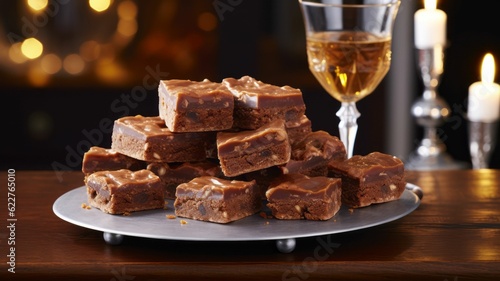 AI generated assortment of delicious fudge pieces arranged on a silver platter
