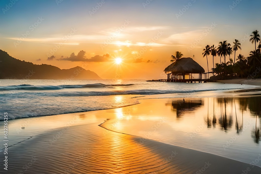 Obraz premium sunset on the beach generated ai