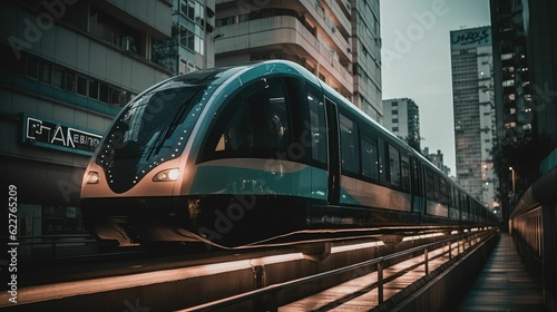 AI generated train going through metropolitan city