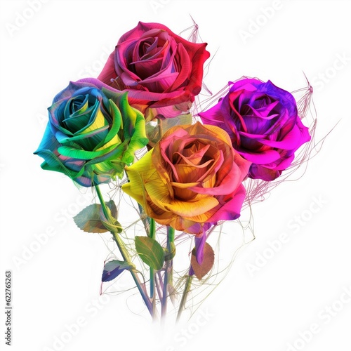 AI generated illustration of colorful roses isolated on a white background.