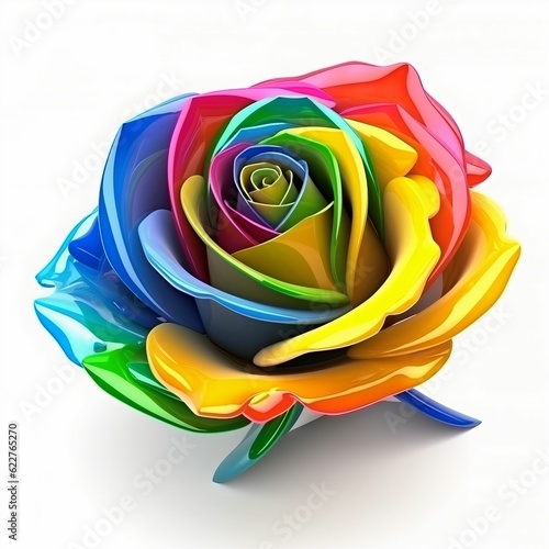 AI generated illustration of A vibrant rainbow-colored rose on a contrasting white background