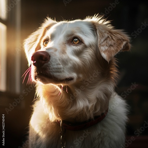 AI generated white dog looking away