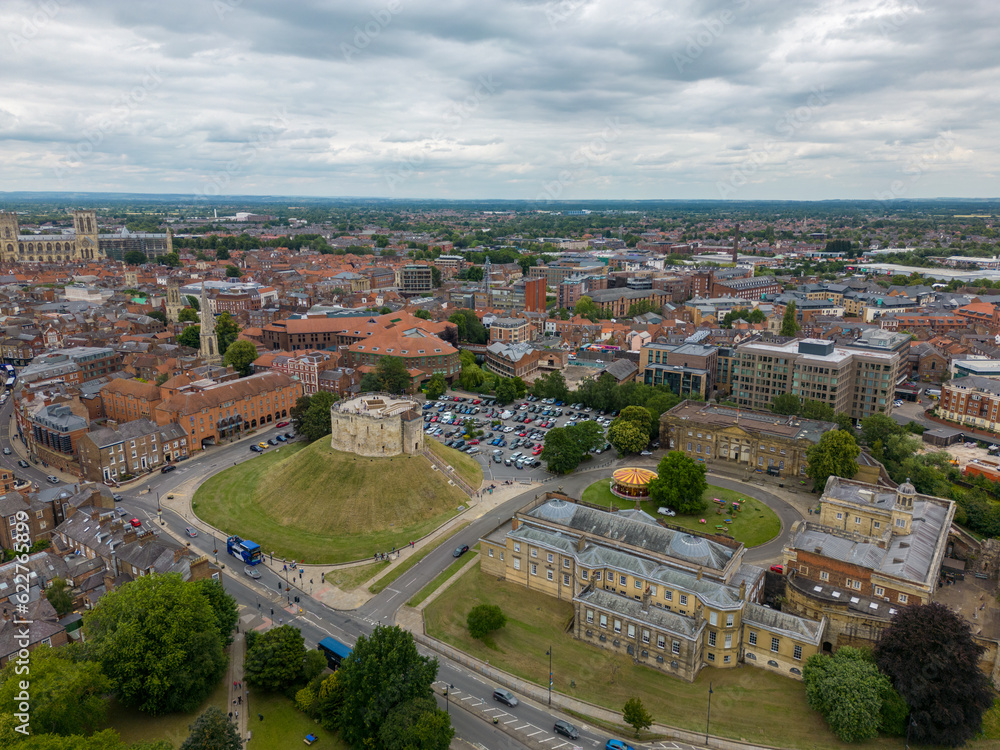 Aerial drone photo of Clifford's Tower in York