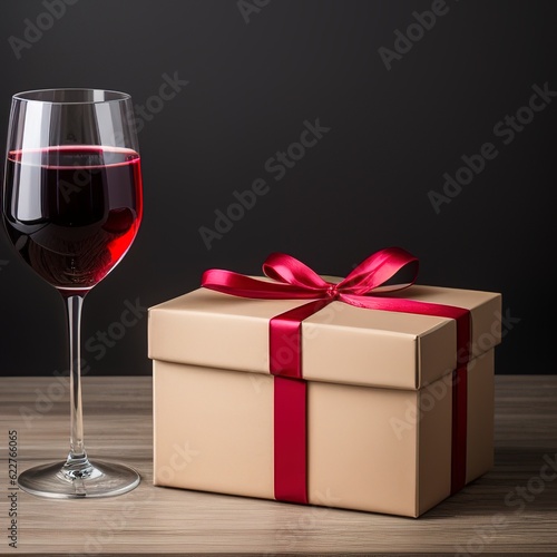 Red wine glass and gift box