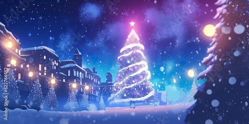 AI generated New year background with Christmas trees