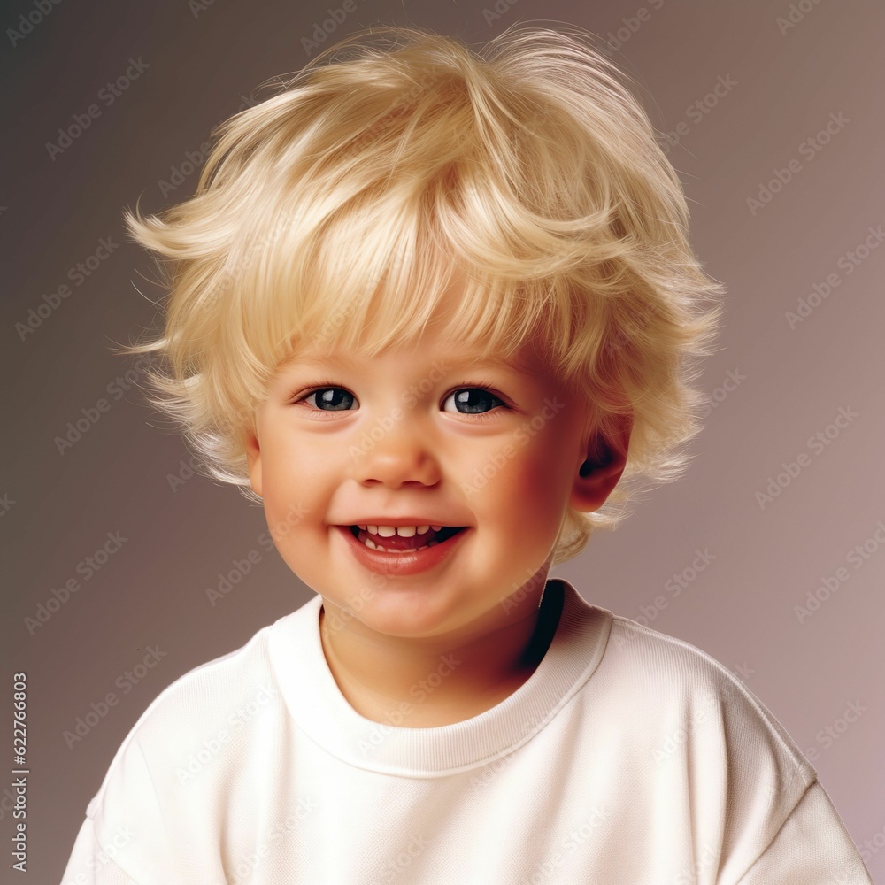 AI generated illustration of a young child withblonde hair and a cheerful smile AI generated illustration of a young child withblonde hair and a cheerful smile