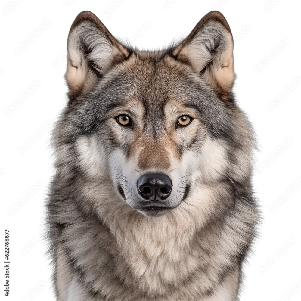 wolf, face shot isolated on transparent background