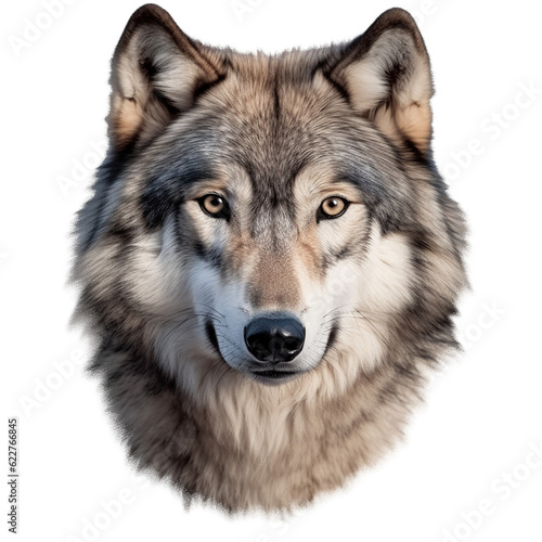 wolf face shot isolated on transparent background
