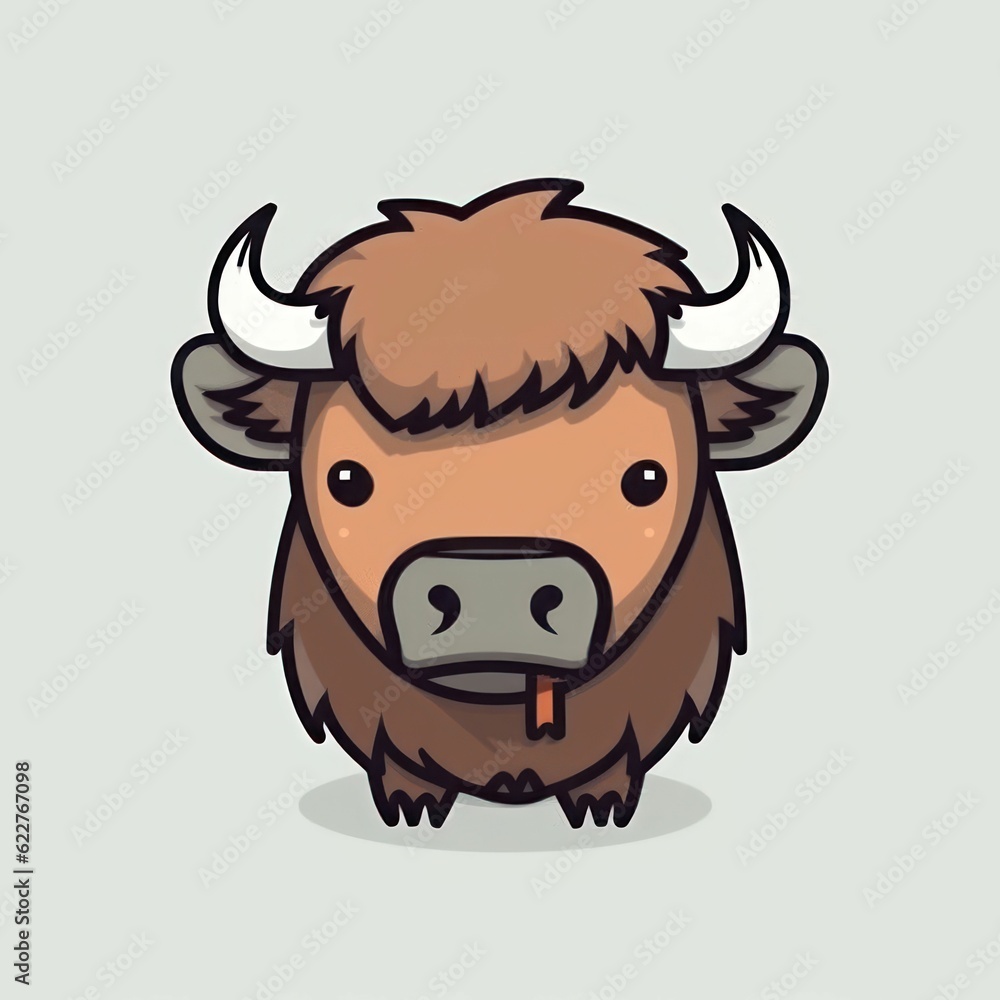 AI generated brown bison with two horns AI generated brown bison with two horns