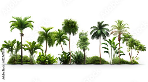 Variety of tropical tree on white background generative by AI