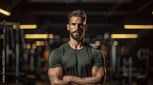 AI generated illustration of A muscular young adult Caucasian male standing in a gym