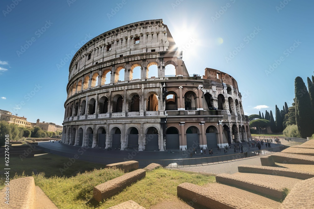 AI generated colosseum ancient building, under shining sun