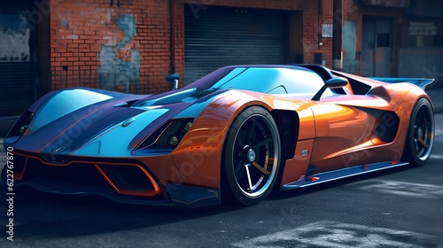 AI generated illustration of a sleek  futuristic supercar parked on a city street