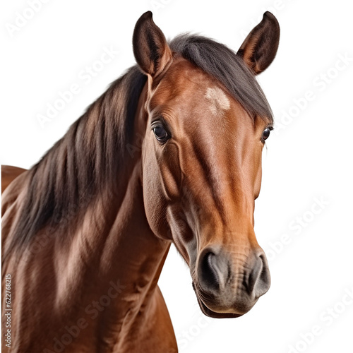 horse face shot isolated on transparent background cutout, generative ai
