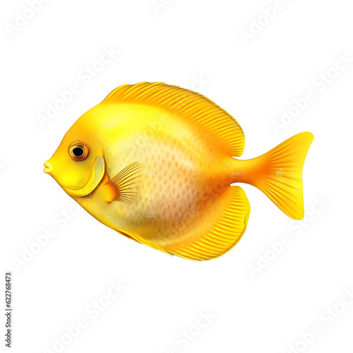 yellow tang swimming, isolated on transparent background cutout, generative ai