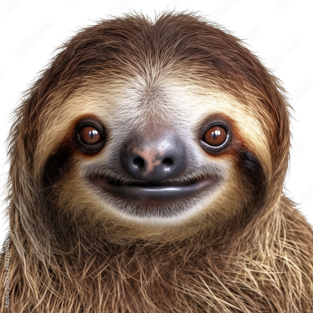 Naklejka premium sloth face shot , isolated on transparent background cutout , generative ai