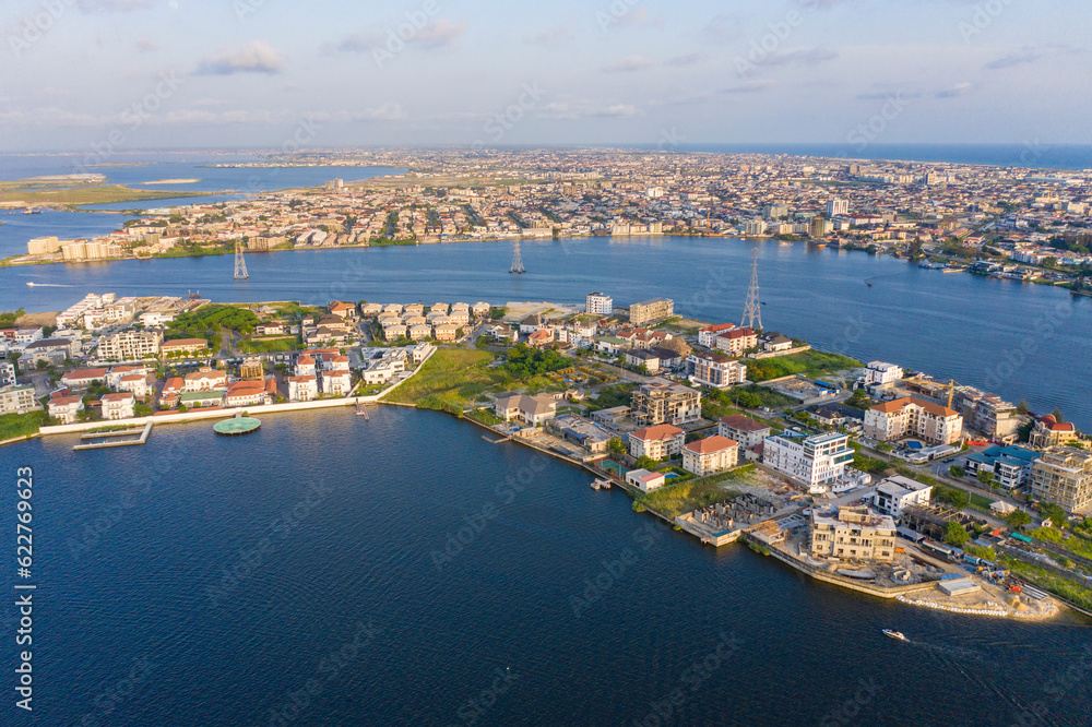 Aerial view of Lagos Lekki Ikoyi link bridge showing parts of Lekki, Ikoyi and Banana Island, Nigeria. Aerial view of Lagos Lekki Ikoyi link bridge showing parts of Lekki, Ikoyi and Banana Island, Nigeria.