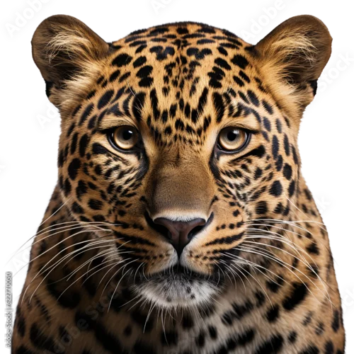 Fototapeta leopard face shot , isolated on transparent background cutout