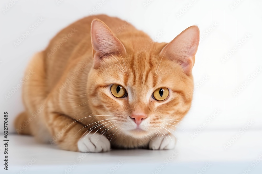 AI generated illustration of a ginger domestic cat on a white background AI generated illustration of a ginger domestic cat on a white background