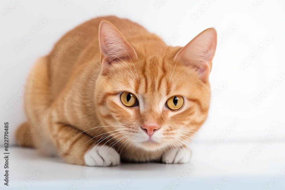 AI generated illustration of a ginger domestic cat on a white background