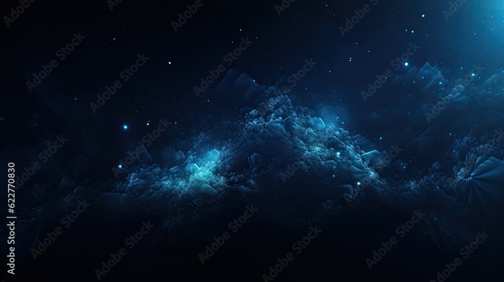 dark blue background with stars and clouds and copy space