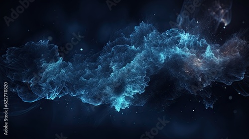 Abstract cosmic explosion with gas and stars on blue background