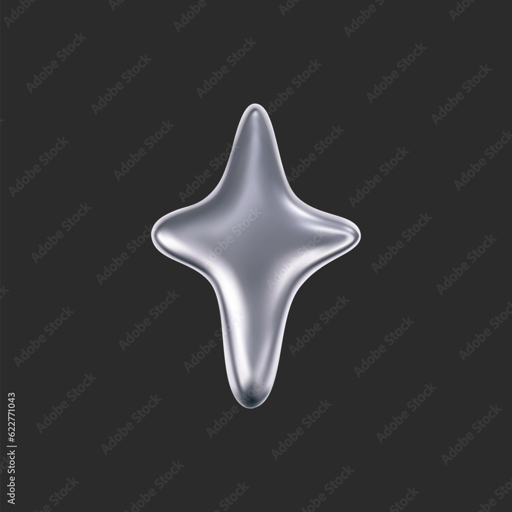 Chrome liquid 3d star shape in y2k style isolated on a dark background. Render of 3d metal silver star with melting fluid form in aesthetic futuristic style. 3d vector y2k illustration Chrome liquid 3d star shape in y2k style isolated on a dark background. Render of 3d metal silver star with melting fluid form in aesthetic futuristic style. 3d vector y2k illustration