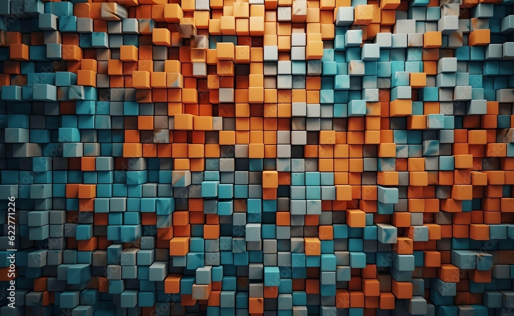 3d urban background. Random colorful mosaic, warm industrial decor. Generative AI.