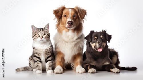 A cat and two dogs