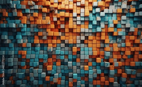 3d urban background. Random colorful mosaic, warm industrial decor. Generative AI.