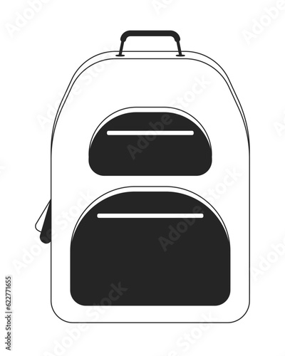 Backpack travel flat monochrome isolated vector object. Tourism and backpacking. Schoolbag. Editable black and white line art drawing. Simple outline spot illustration for web graphic design