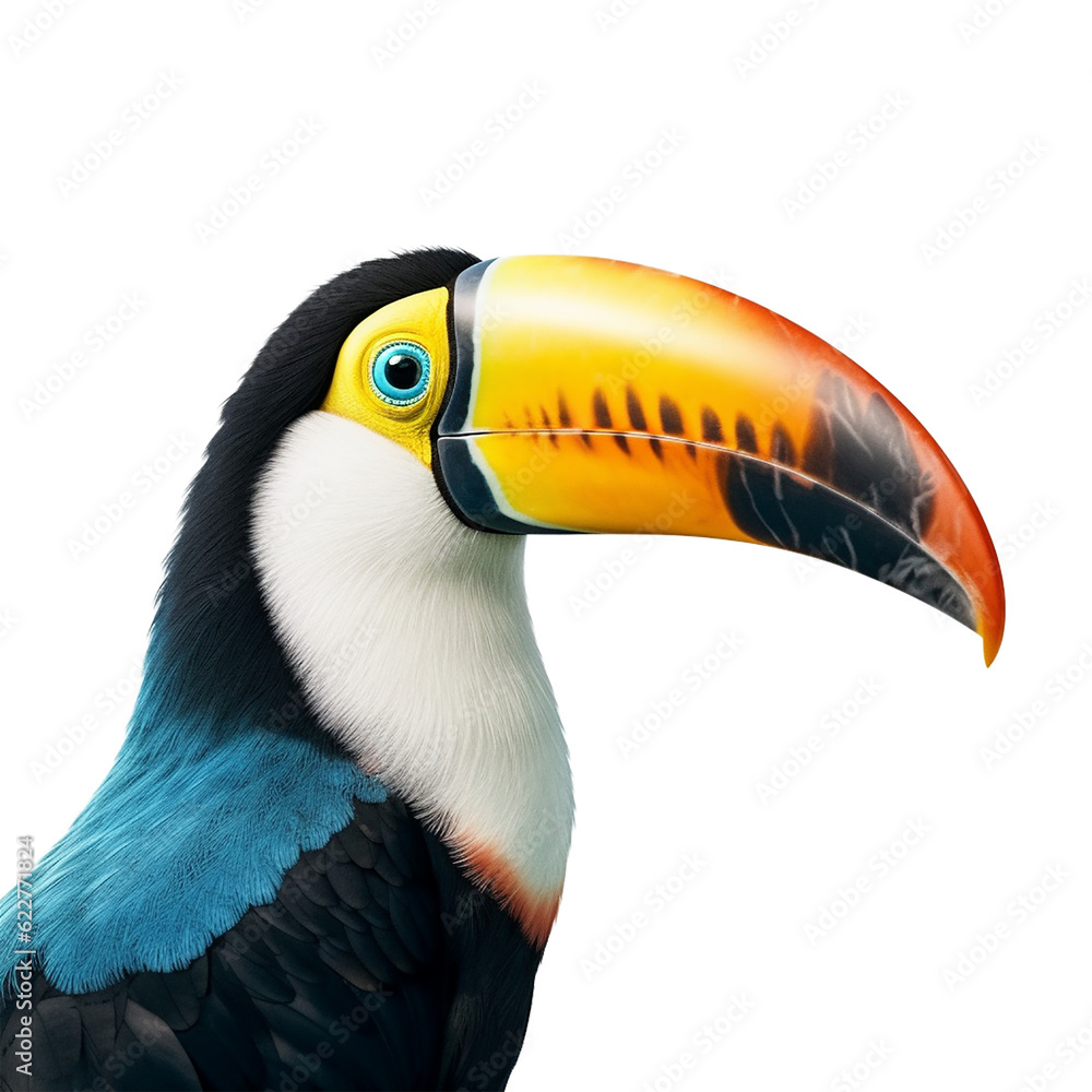 Naklejka premium toucan face shot isolated on transparent background cutout