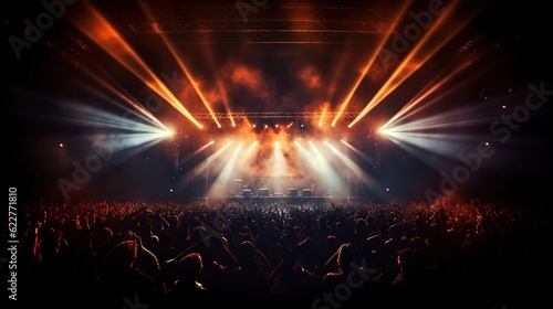 glowing stage light illuminates cheering rock fans